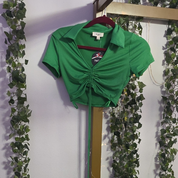 love J Tops - Love J Emerald Green Gathered Crop Top